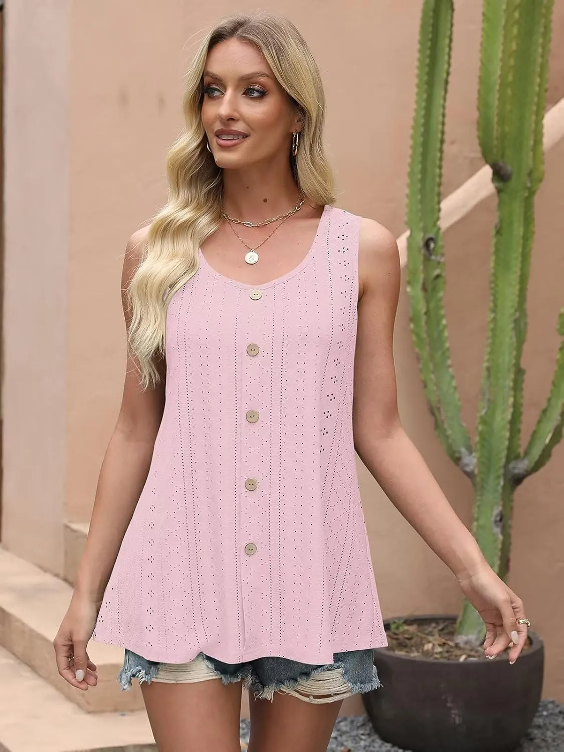 BELAROI Womens Plus Size Tank Tops Summer Tshirts Sleeveless Casual Scoop Neck Button Loose Fit 1X-5X