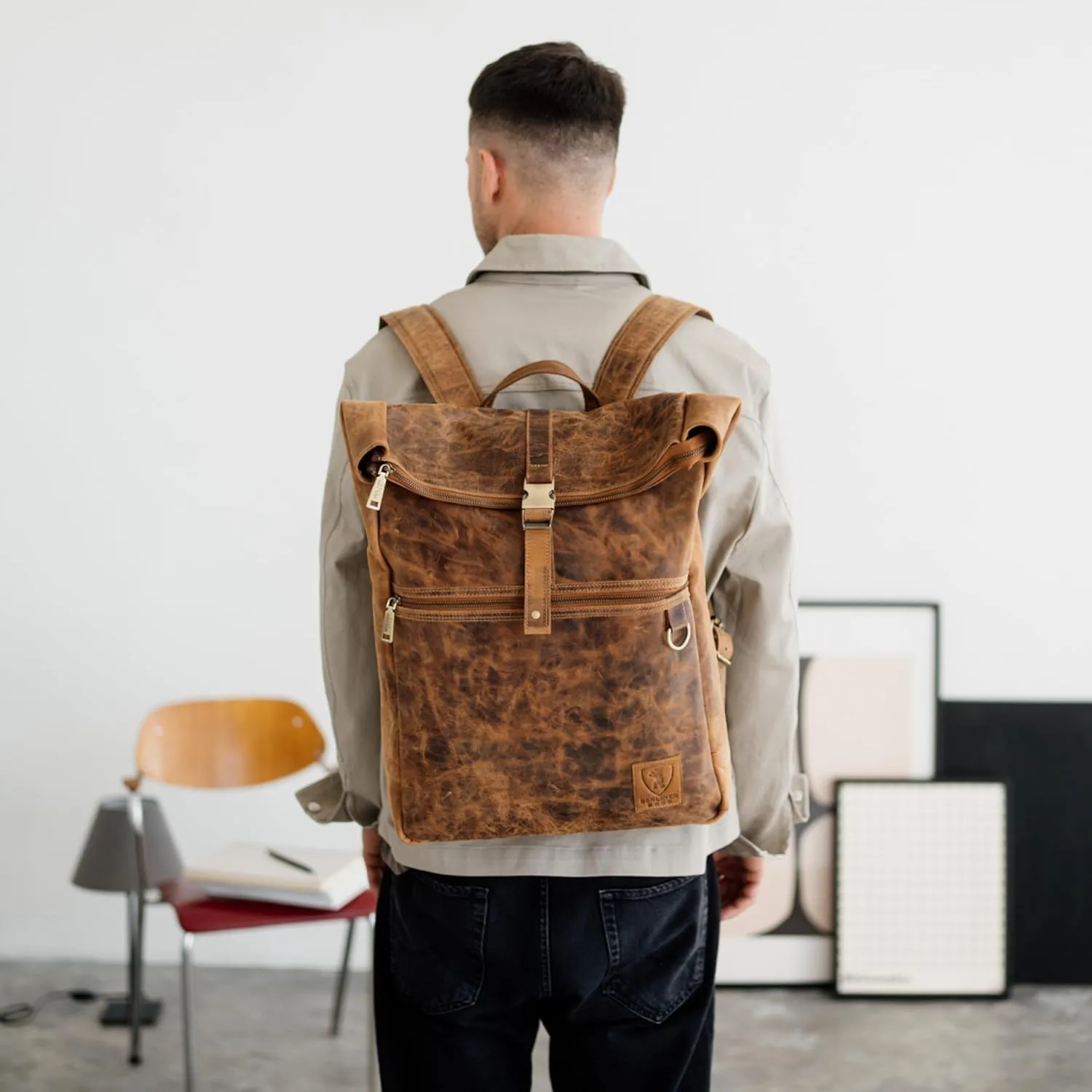 BERLINER BAGS Vintage Genuine Leather Backpack Utrecht XL, Laptop Backpack, Travel Backpack for Women and Men - Brown
