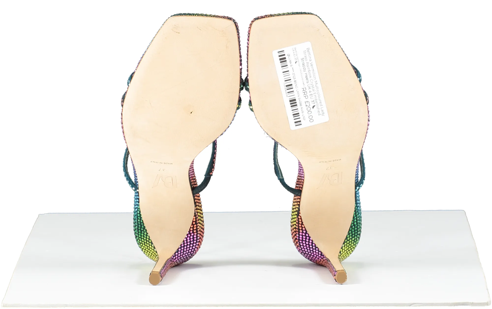 Bettina Vermillon Multicoloured Lady Strass Rainbow Crystal Embellished Strappy Heels UK 4 EU 37 