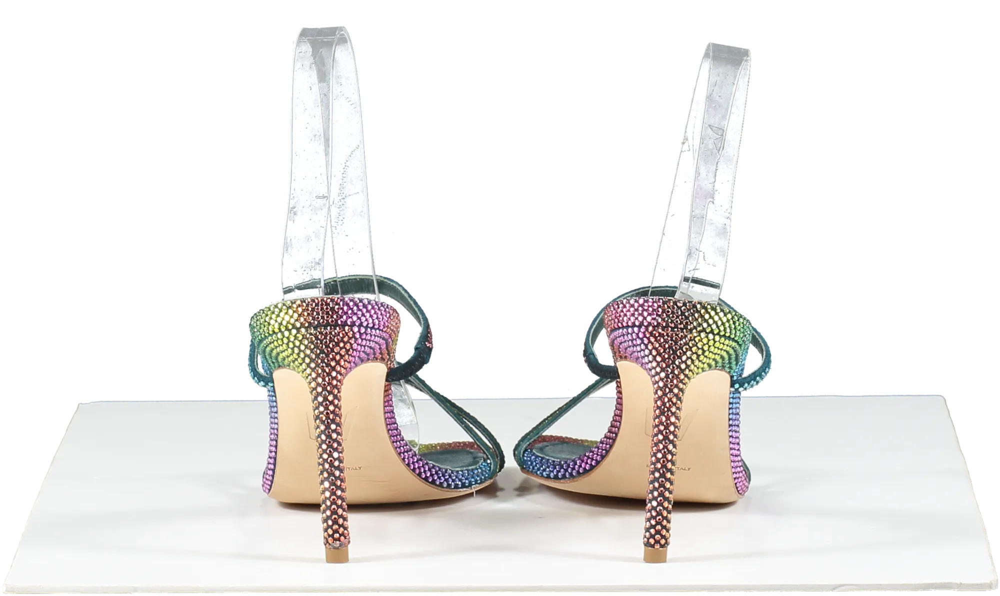 Bettina Vermillon Multicoloured Lady Strass Rainbow Crystal Embellished Strappy Heels UK 4 EU 37 