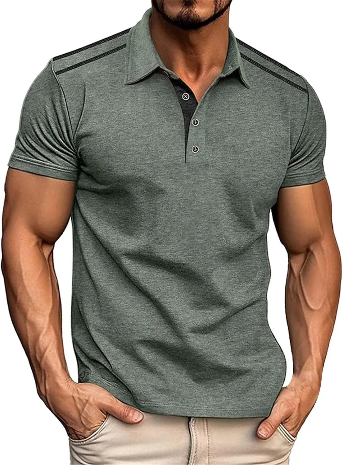 Big and Tall Polo Shirts Men Casual Short Sleeve Golf Tee Trendy Colorblock Henley T Shirt Moisture Wicking Gym Tops