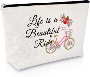 Bike Lovers Gift for Women Friend Makeup Bag Cycling Gift for Girl Daughter Cosmetic Bag Bicycle Presents for Bike Lover Rider Riding Presents for New Driver Birthday Christmas Travel Cosmetic Pouch