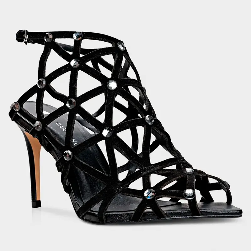 Black Studded Strappy Heels