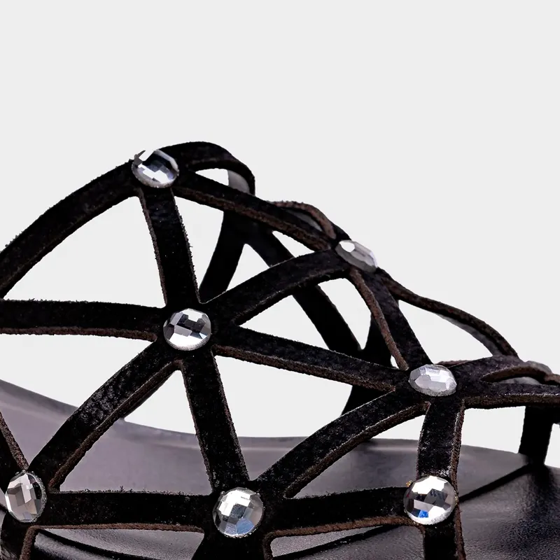 Black Studded Strappy Heels