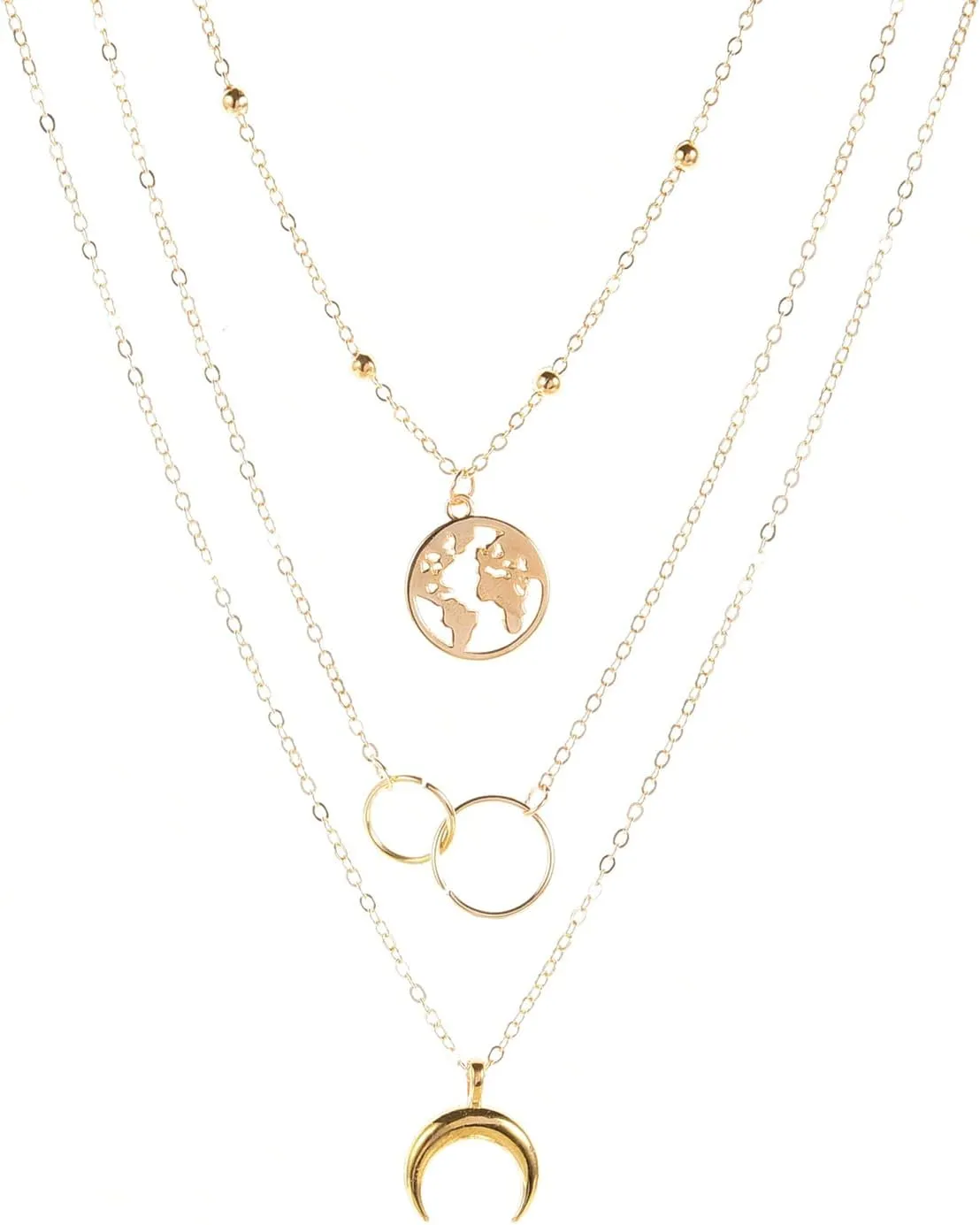 Bohemia Dainty Layered Necklace Trendy Moon Necklaces Map Pendant Jewelry Delicate Choker Chain Multi layer Crescent Disc Necklaces for Women