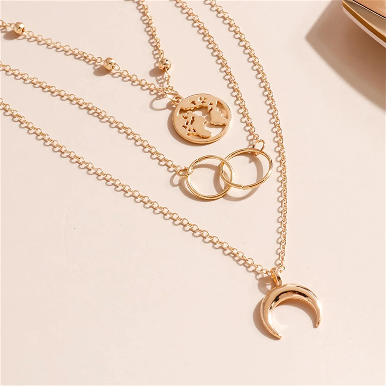 Bohemia Dainty Layered Necklace Trendy Moon Necklaces Map Pendant Jewelry Delicate Choker Chain Multi layer Crescent Disc Necklaces for Women