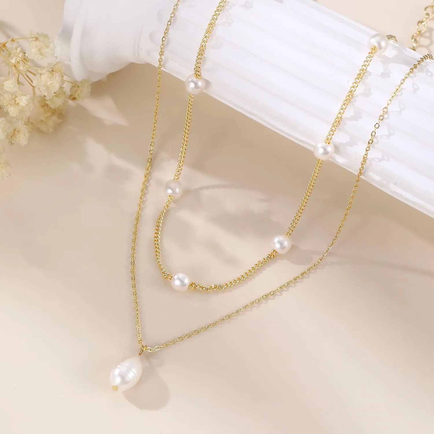 Boho Beaded Necklace for Women, Y2K Natural Pearl Beaded Necklaces Choker Summer Benchy Necklace Natural Bead Necklaces for Teen Girls Handmade Boho Jewelry Birthday Gift