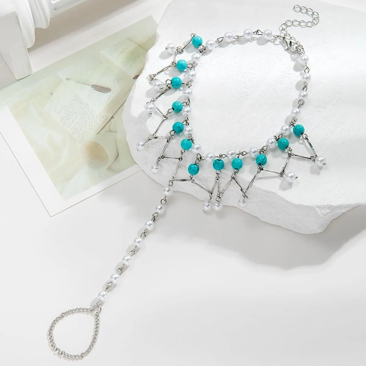 Boho Toe Ring Anklet Bracelet for women Starfish Seahorse Anklet Fashionable Pearl Bead Elastic Ankle Ring Bracelet Layered foot Waterproof bracelet Bohemian Beach Party Holiday Foot Jewelry