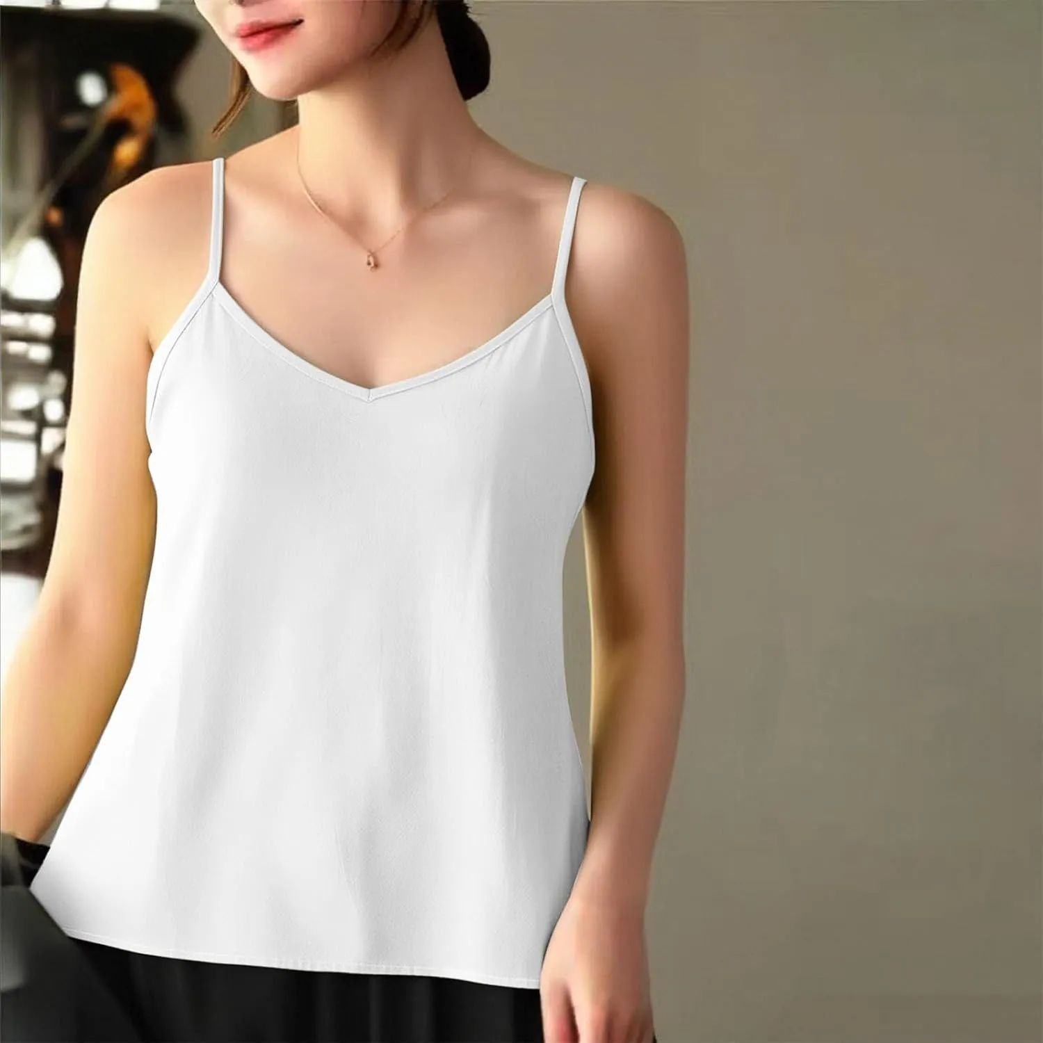 Borniu Women's Lightweight Cotton Linen Camisole Tank Tops Elegant Spaghetti Strap V Neck Loose Lightweight Shirts Tees