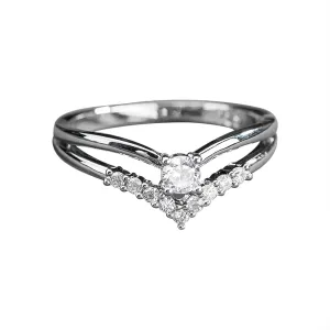 Bride V Shaped Wedding Band Ring Simulated Diamond Proposal Ring Exquisite Anniversary Ring for Woman (Silver, 8)
