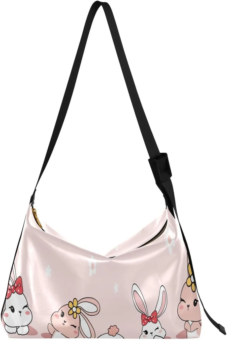 Bunny Rabbit Hobo Crossbody Bags for Women Leather Large Shoulder Bag Cross Body Have A Lovely Day Trendy Womens Tote Bags Handbag for Travel Shopping