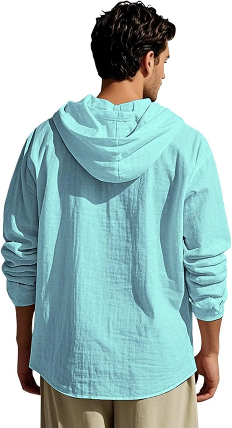 Button Down Shirts Men Funny Boho Print Long Sleeve Cotton Hoodies Lightweight Casual Beach Vacation Hawaiian Tee Top