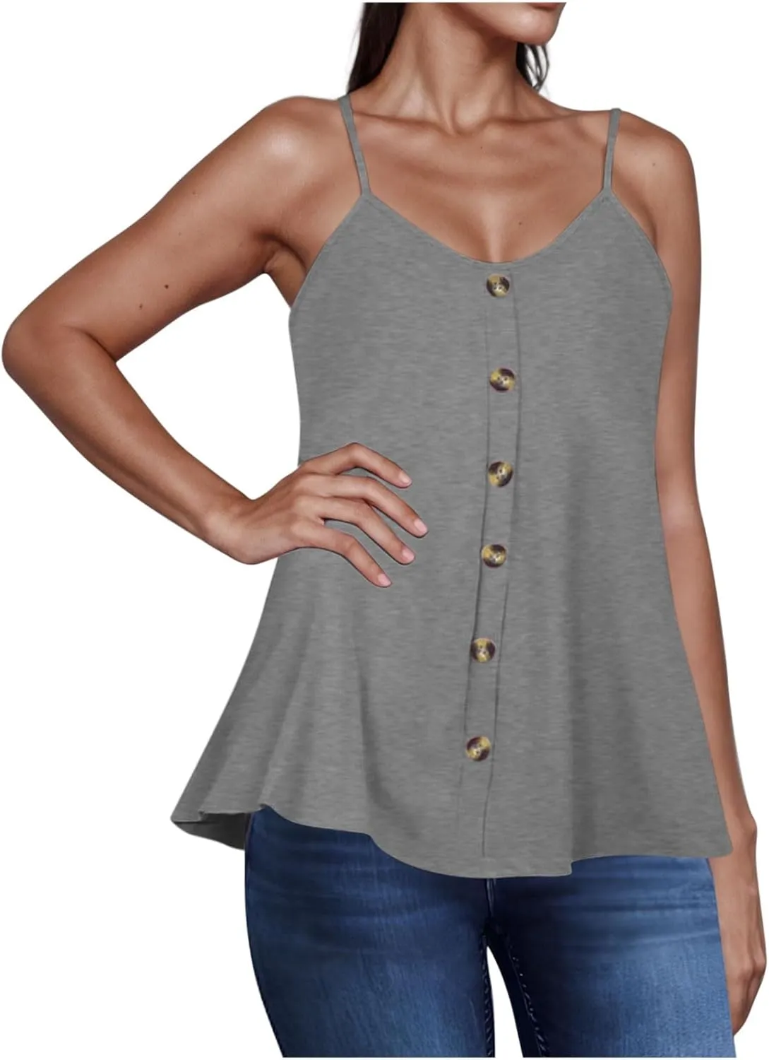 Cami Tank Tops for Women Swing Flowy Spaghetti Strap Tanks Button Down Sleeveless Trending T-Shirts Blouses Tees