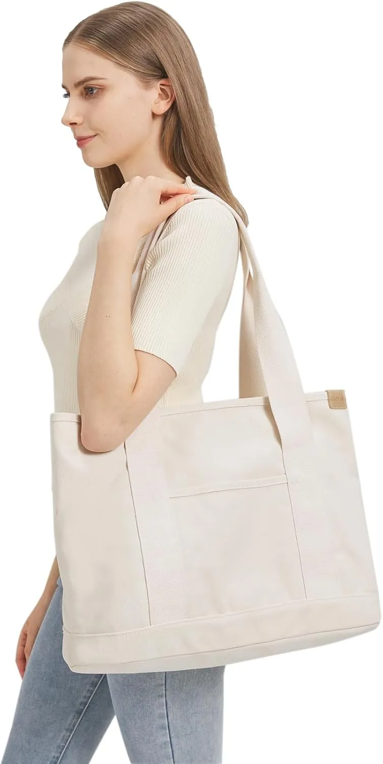 Canvas Tote Bag Casual Multi pockets Handbags Large Capacity Shopping Shoulder Bag with Pocket Bags Work Purses