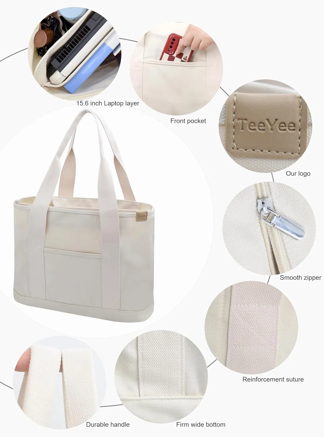 Canvas Tote Bag Casual Multi pockets Handbags Large Capacity Shopping Shoulder Bag with Pocket Bags Work Purses
