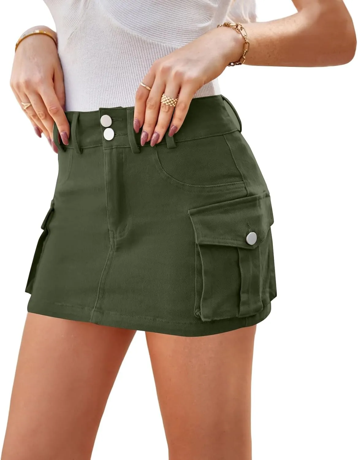 Cargo Skirts for Women High Waisted Button Bodycon Mini Skirt Trendy Summer Y2k Cowgirl Jean Skort Multi Pockets