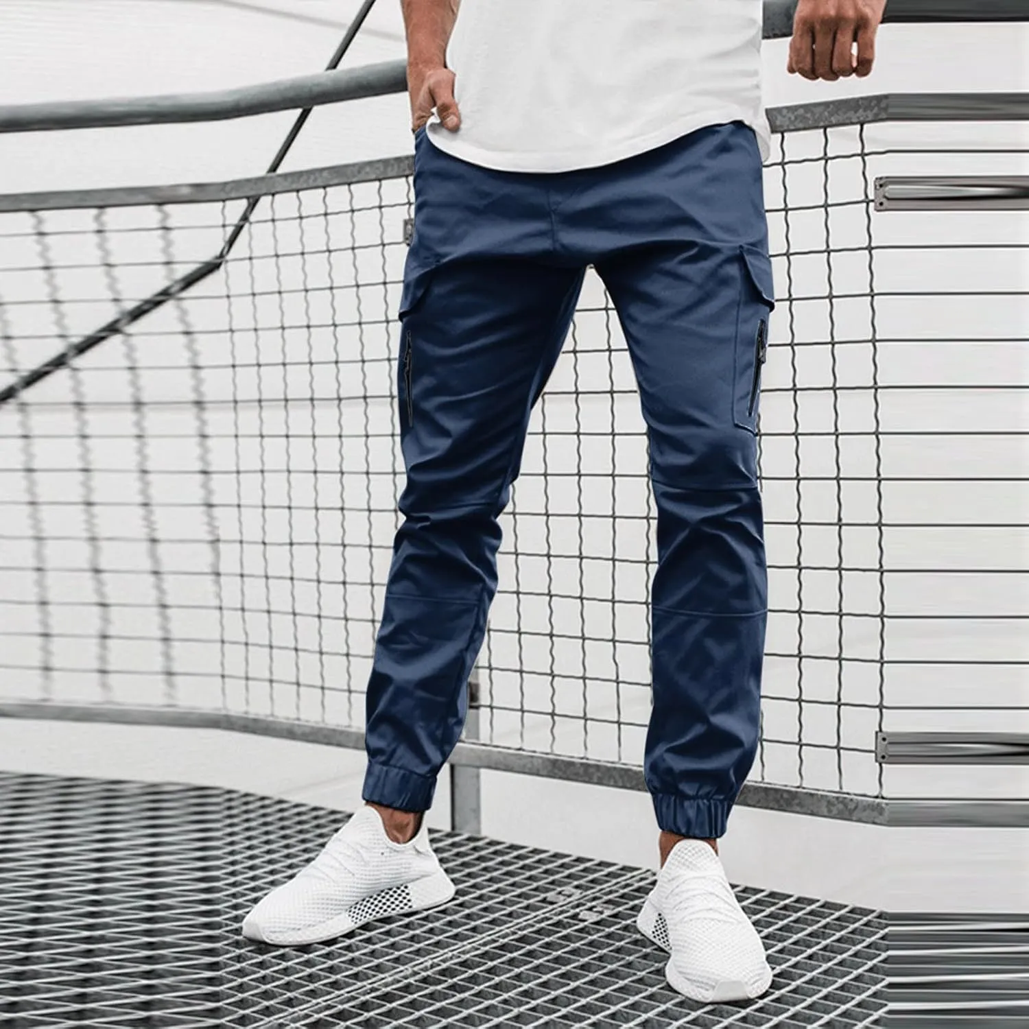 Cargo Trousers for Men Straight-Leg Trousers Mens Heavyweight Cargo Fleece Sweatpants Stretch Elastic Waist Jogger