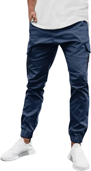 Cargo Trousers for Men Straight-Leg Trousers Mens Heavyweight Cargo Fleece Sweatpants Stretch Elastic Waist Jogger