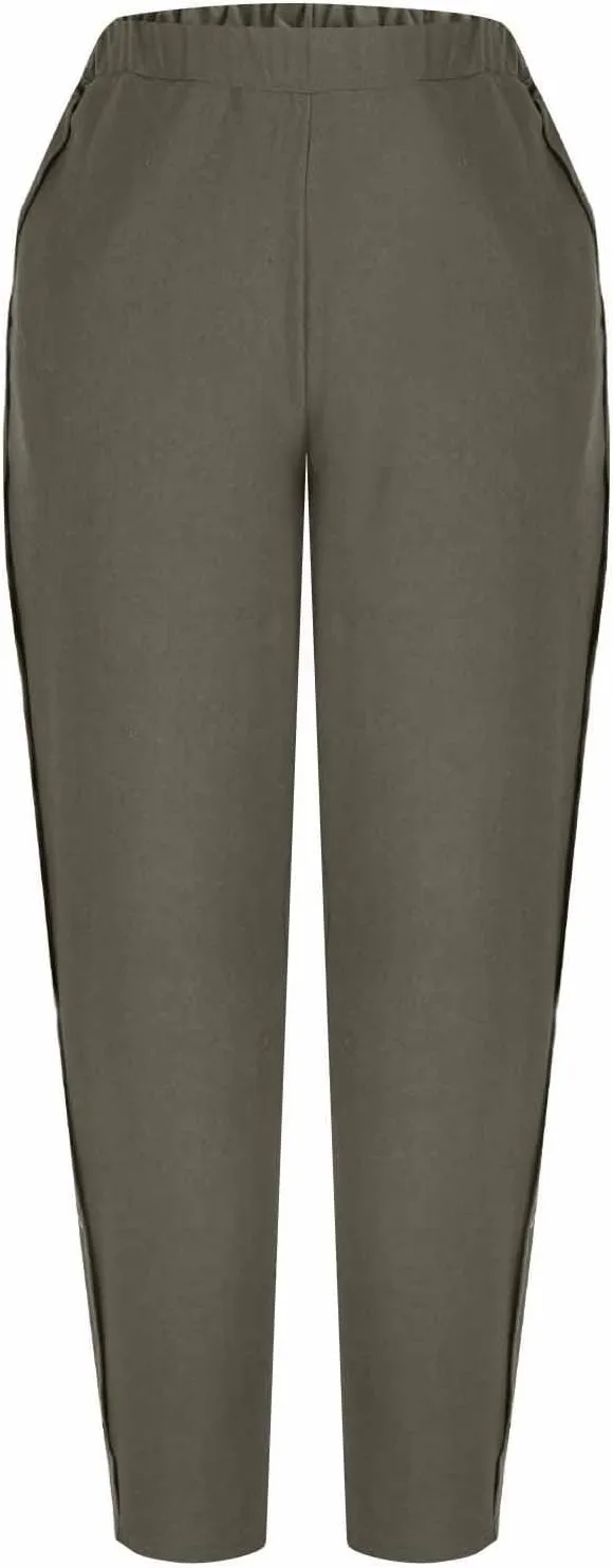 Casual Pants for Women Cotton Linen Harem Pants Elastic High Waist Pants Loose Fit Pants Summer Beach Pants Pockets