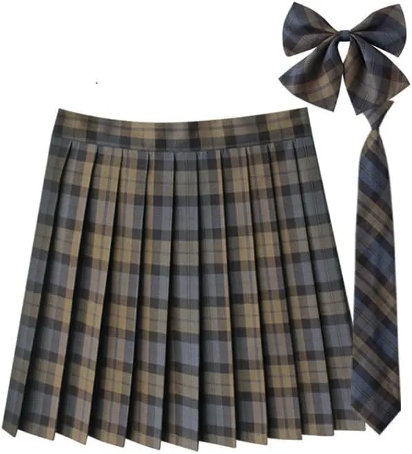 Casual Pleated Skirts for Women High Rise Vintage Cosplay Skirts Outfits 3 Piece Asymmetrical Mini Short Skirt