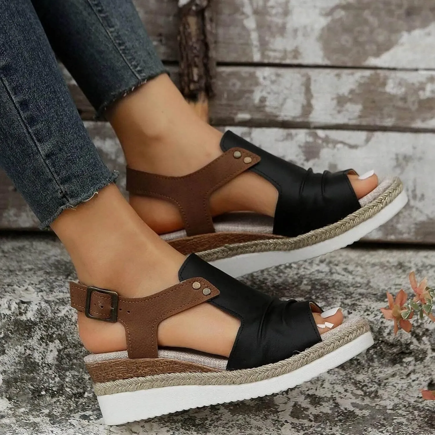 Cathalem Comfortable Sandals for Women Flat Open Toe Ankle Strap Espadrilles Sandals Casual Strappy Slip on Sandals