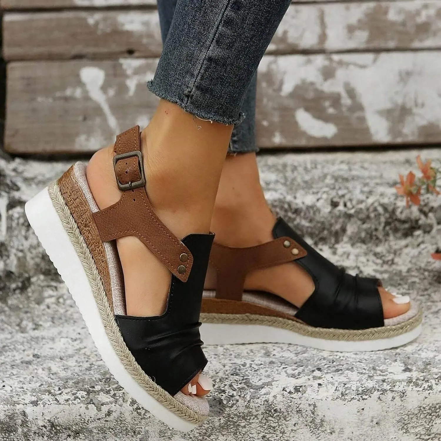 Cathalem Comfortable Sandals for Women Flat Open Toe Ankle Strap Espadrilles Sandals Casual Strappy Slip on Sandals