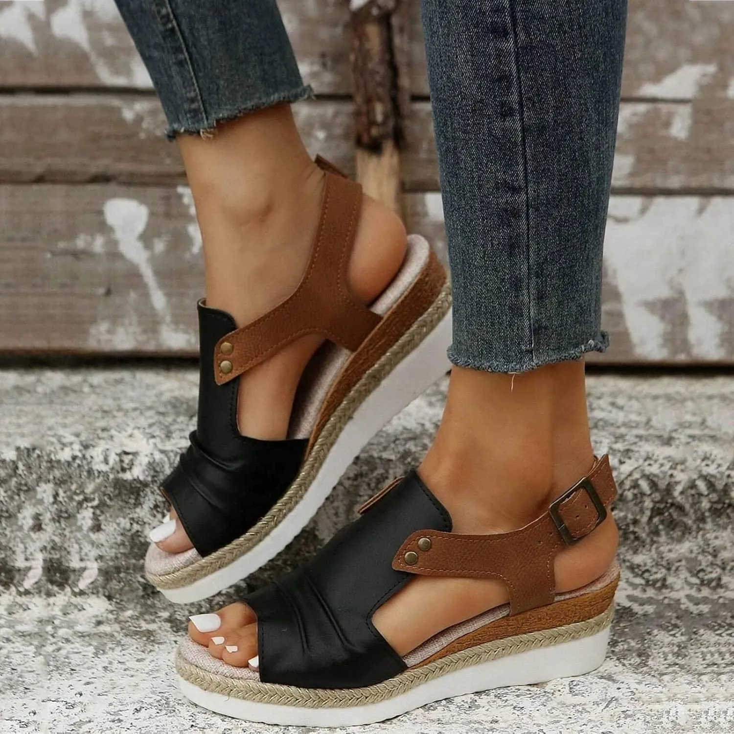 Cathalem Comfortable Sandals for Women Flat Open Toe Ankle Strap Espadrilles Sandals Casual Strappy Slip on Sandals