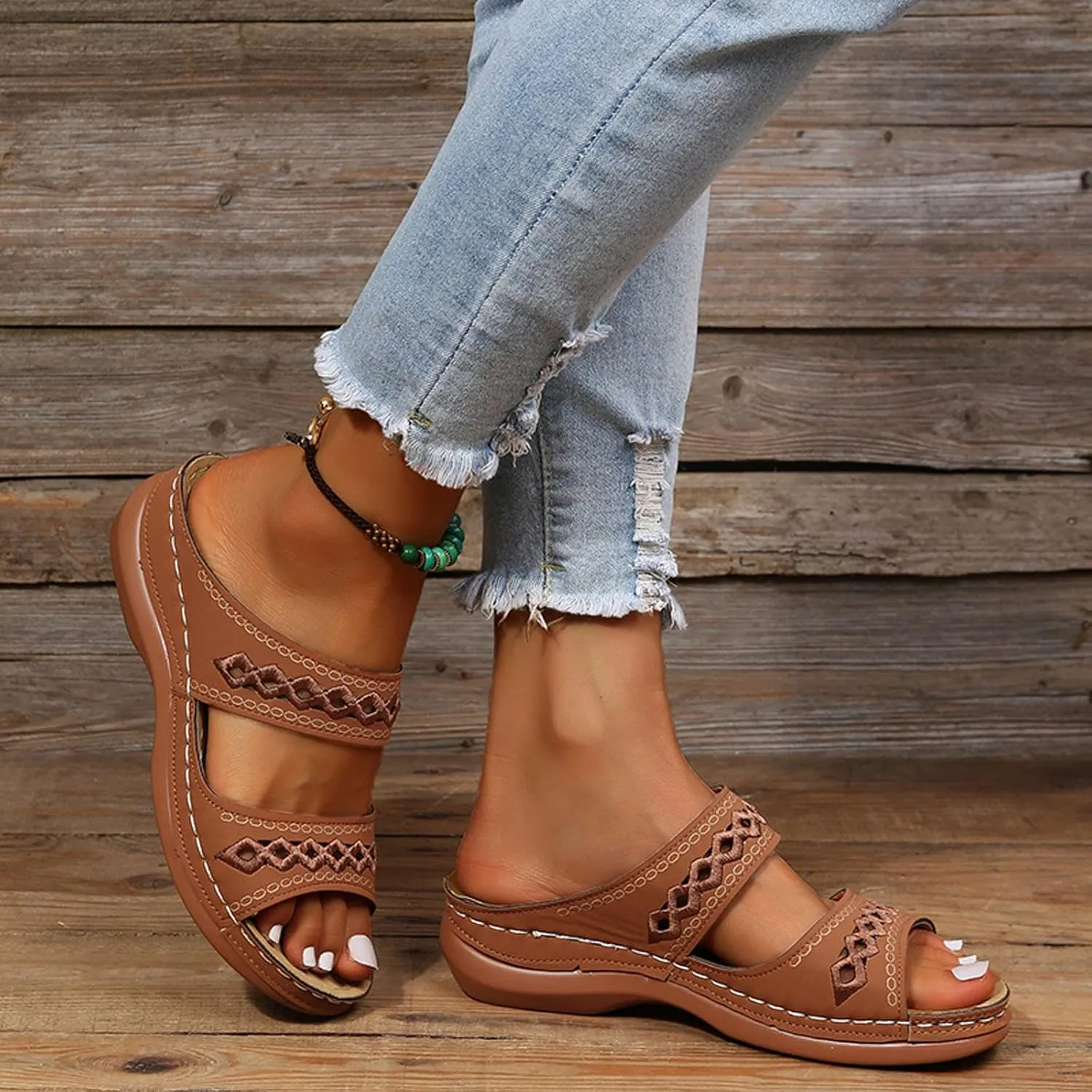 Cathalem Womens Sandals Comfortable Dressy Open Toe Ankle Strap Platform Sandals Casual Strappy Low Wedges Sandals