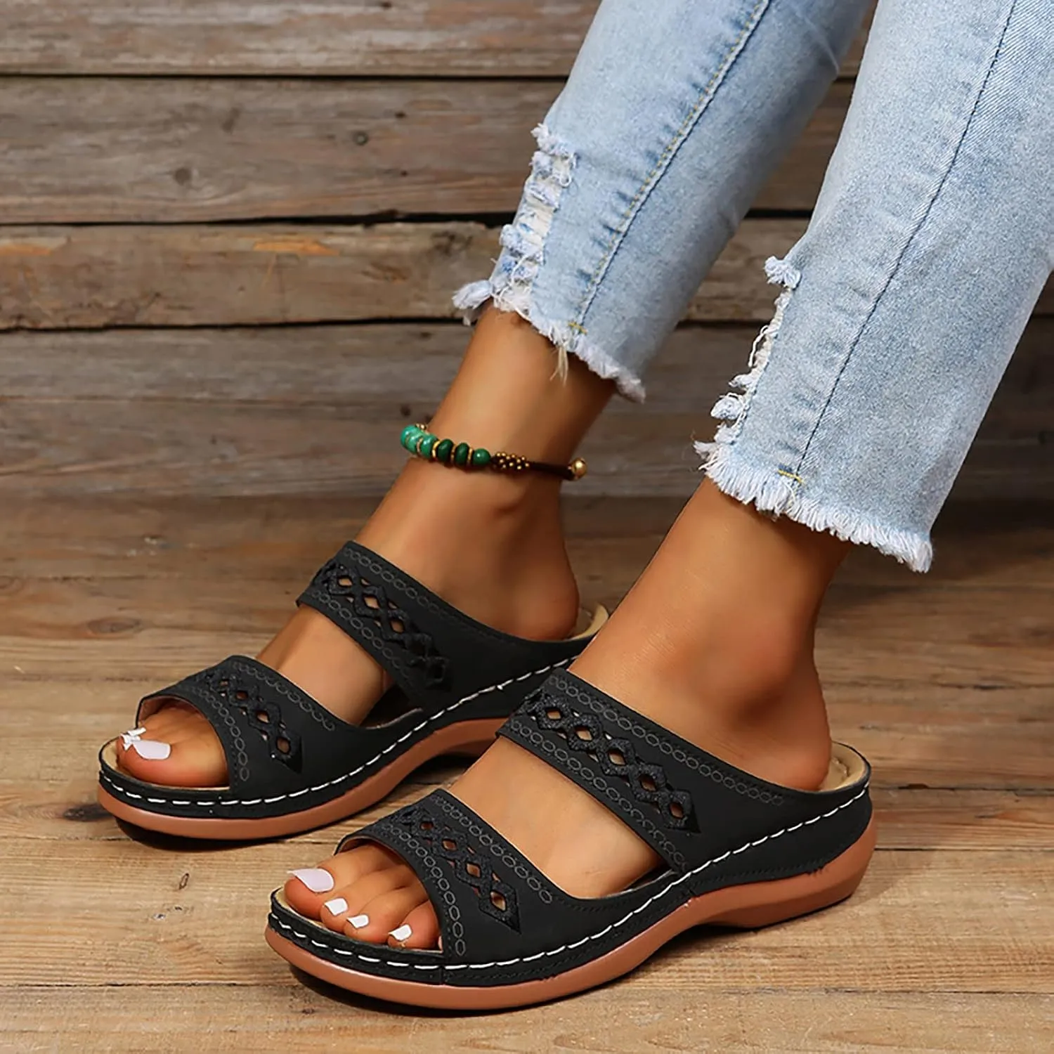 Cathalem Womens Sandals Comfortable Dressy Open Toe Ankle Strap Platform Sandals Casual Strappy Low Wedges Sandals