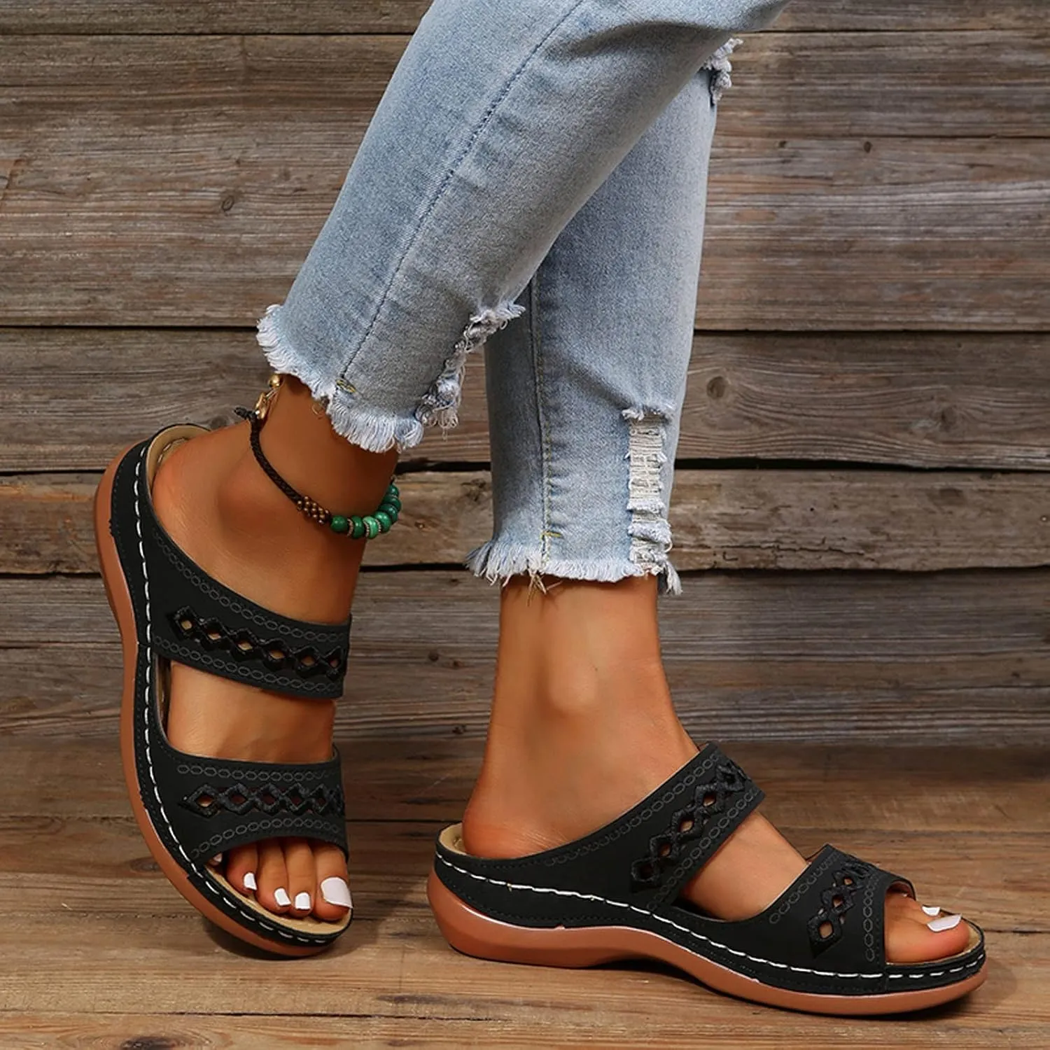 Cathalem Womens Sandals Comfortable Dressy Open Toe Ankle Strap Platform Sandals Casual Strappy Low Wedges Sandals