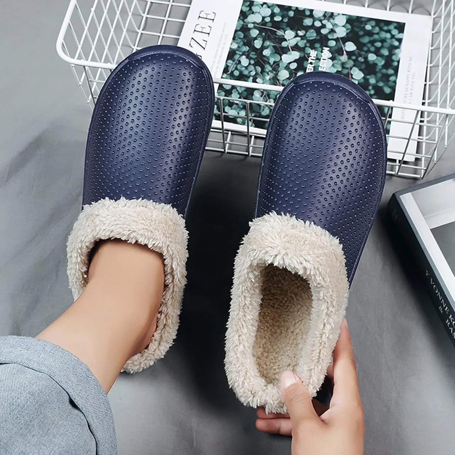 CERYTHRINA Men's Women's Lined Clog Breathable Mesh Lining Indoor Outdoor Walking Garden Clogs Winter Slippers