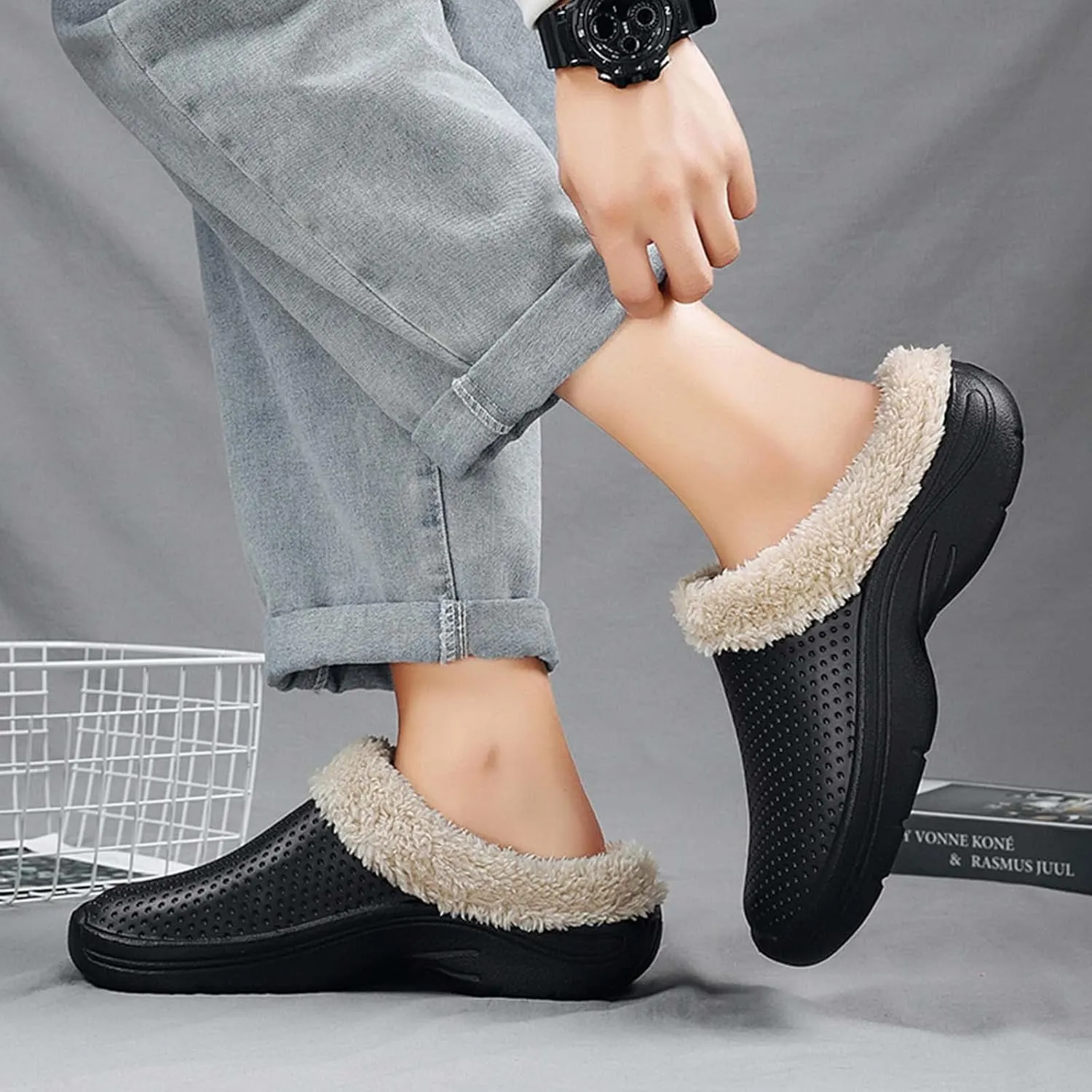 CERYTHRINA Men's Women's Lined Clog Breathable Mesh Lining Indoor Outdoor Walking Garden Clogs Winter Slippers