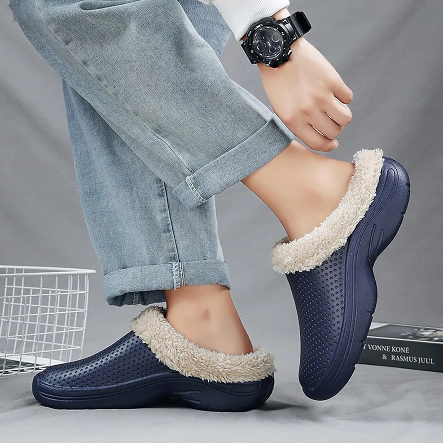 CERYTHRINA Men's Women's Lined Clog Breathable Mesh Lining Indoor Outdoor Walking Garden Clogs Winter Slippers