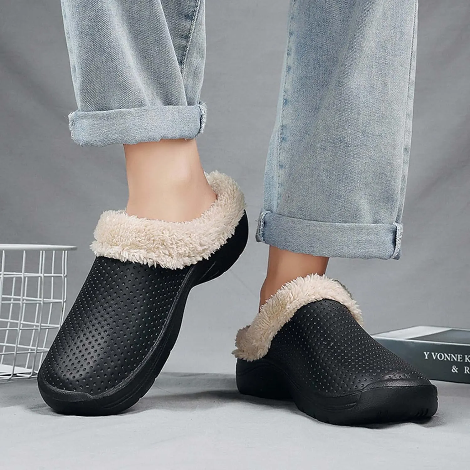 CERYTHRINA Men's Women's Lined Clog Breathable Mesh Lining Indoor Outdoor Walking Garden Clogs Winter Slippers