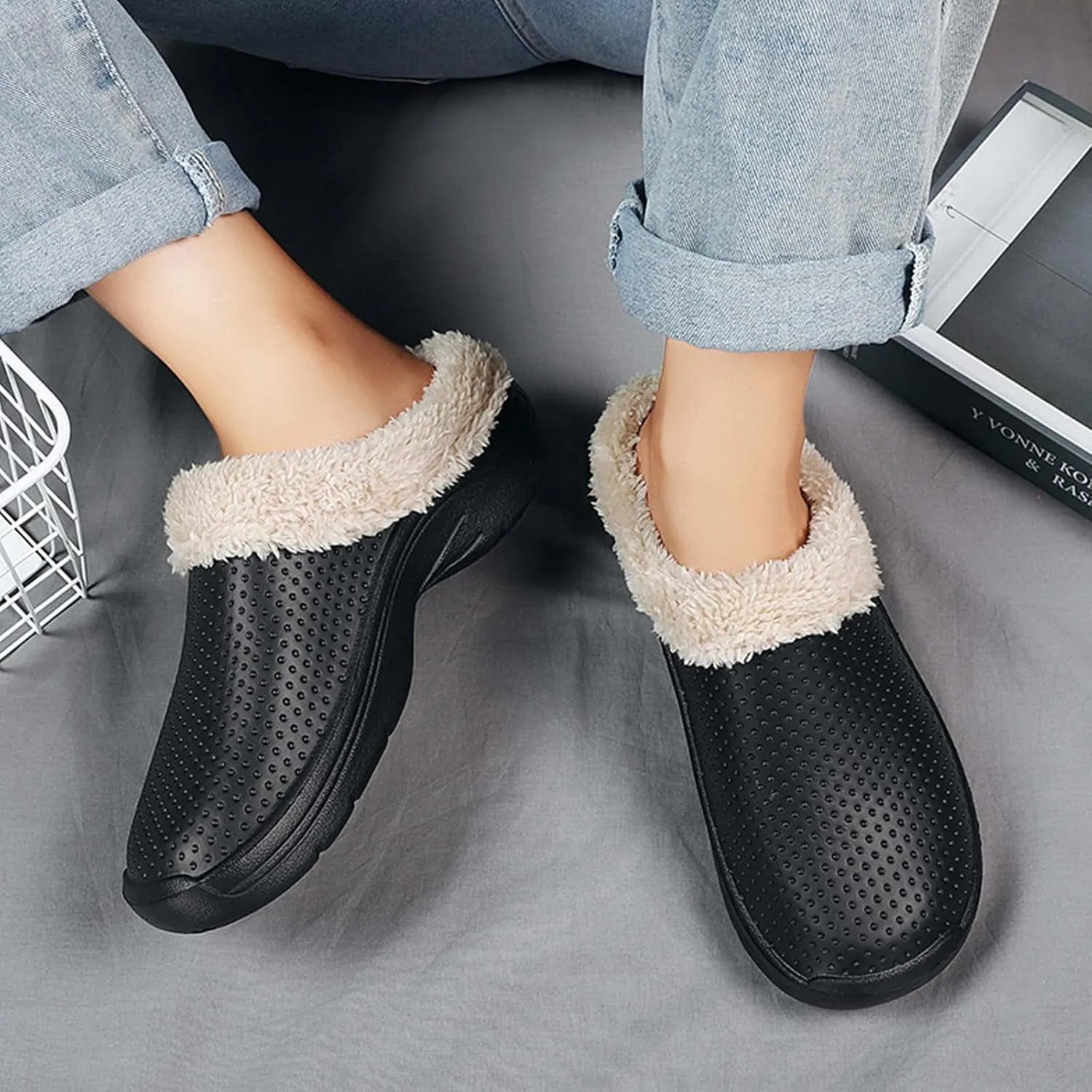 CERYTHRINA Men's Women's Lined Clog Breathable Mesh Lining Indoor Outdoor Walking Garden Clogs Winter Slippers