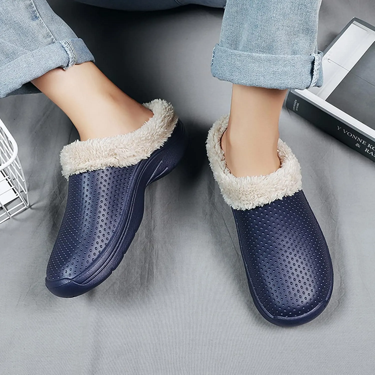 CERYTHRINA Men's Women's Lined Clog Breathable Mesh Lining Indoor Outdoor Walking Garden Clogs Winter Slippers