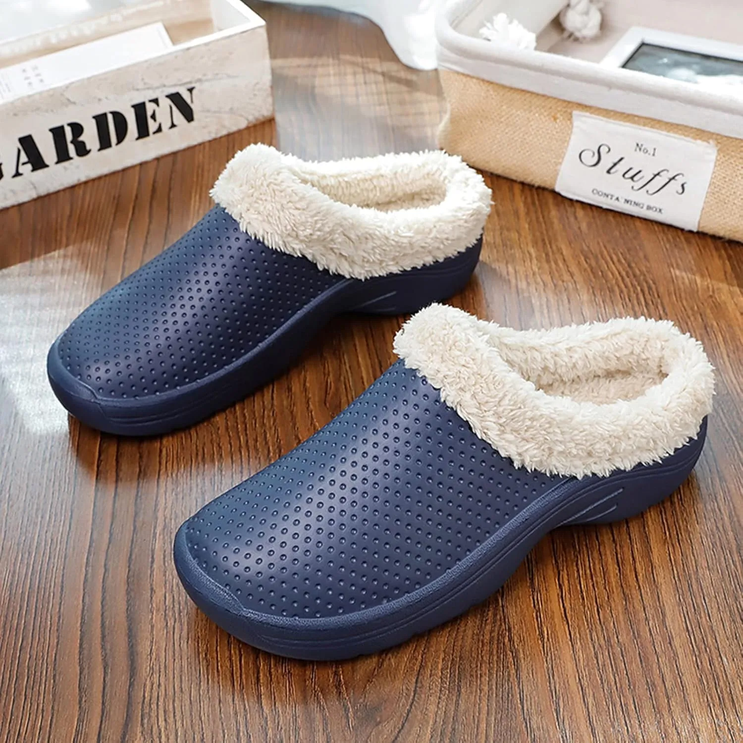 CERYTHRINA Men's Women's Lined Clog Breathable Mesh Lining Indoor Outdoor Walking Garden Clogs Winter Slippers