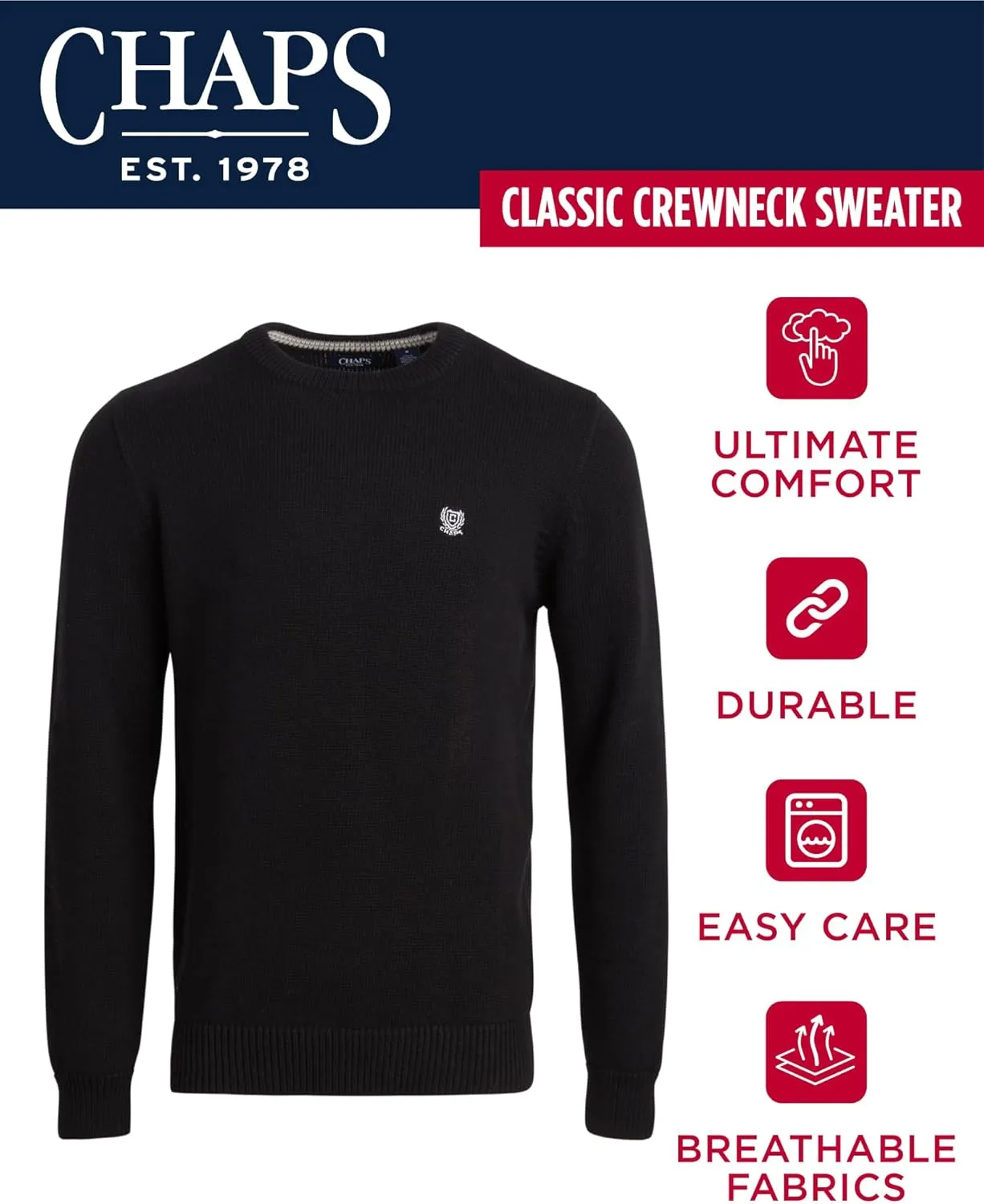 Chaps Men's Sweater - Heavyweight Classic Fit Knitted Cotton Crewneck Pullover Sweater for Men (Sizes: S-2XL)