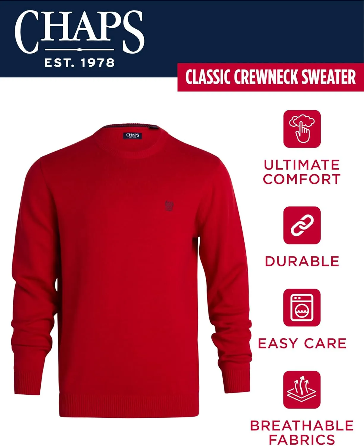 Chaps Men's Sweater - Heavyweight Classic Fit Knitted Cotton Crewneck Pullover Sweater for Men (Sizes: S-2XL)