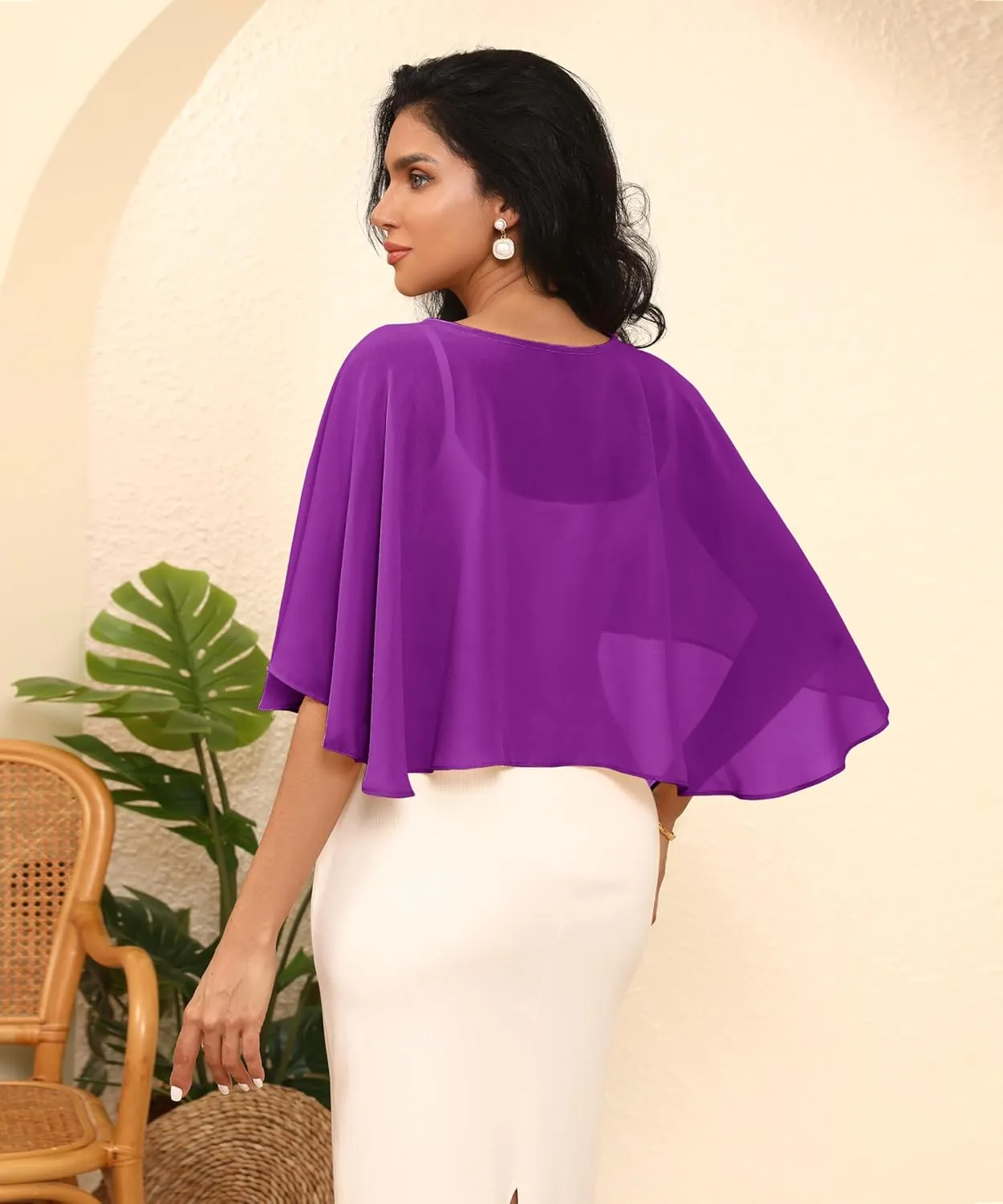 Chiffon Shawl Wraps Women's Girls Shrug for Evening Dress Wedding Cape Cover Up 1920s Shawl