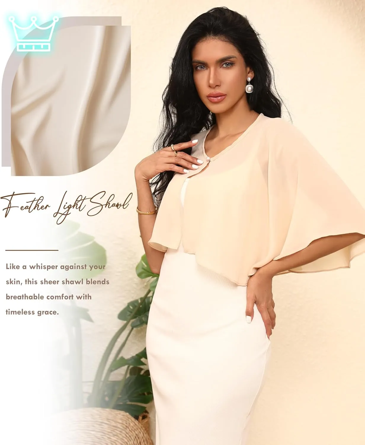 Chiffon Shawl Wraps Women's Girls Shrug for Evening Dress Wedding Cape Cover Up 1920s Shawl