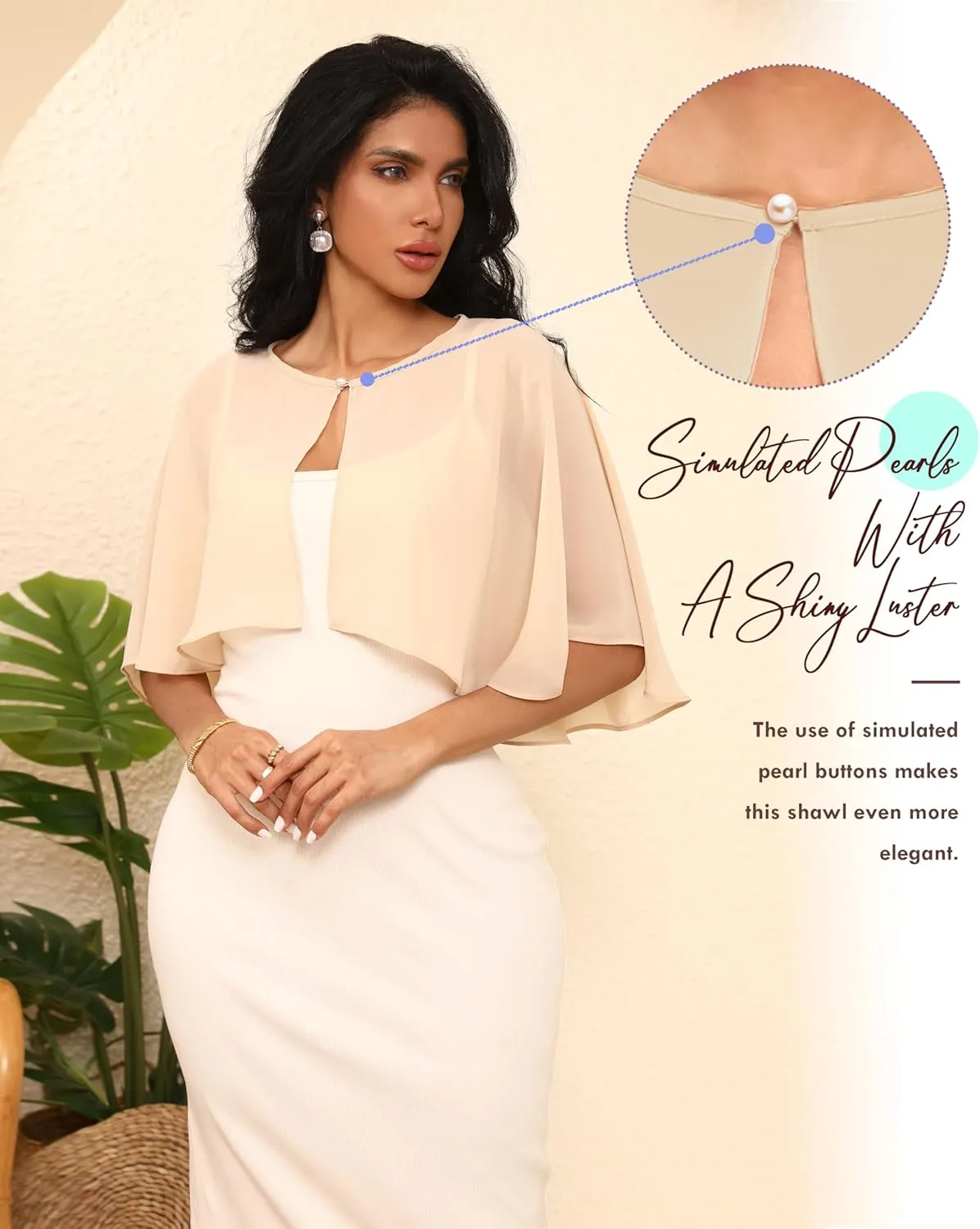 Chiffon Shawl Wraps Women's Girls Shrug for Evening Dress Wedding Cape Cover Up 1920s Shawl