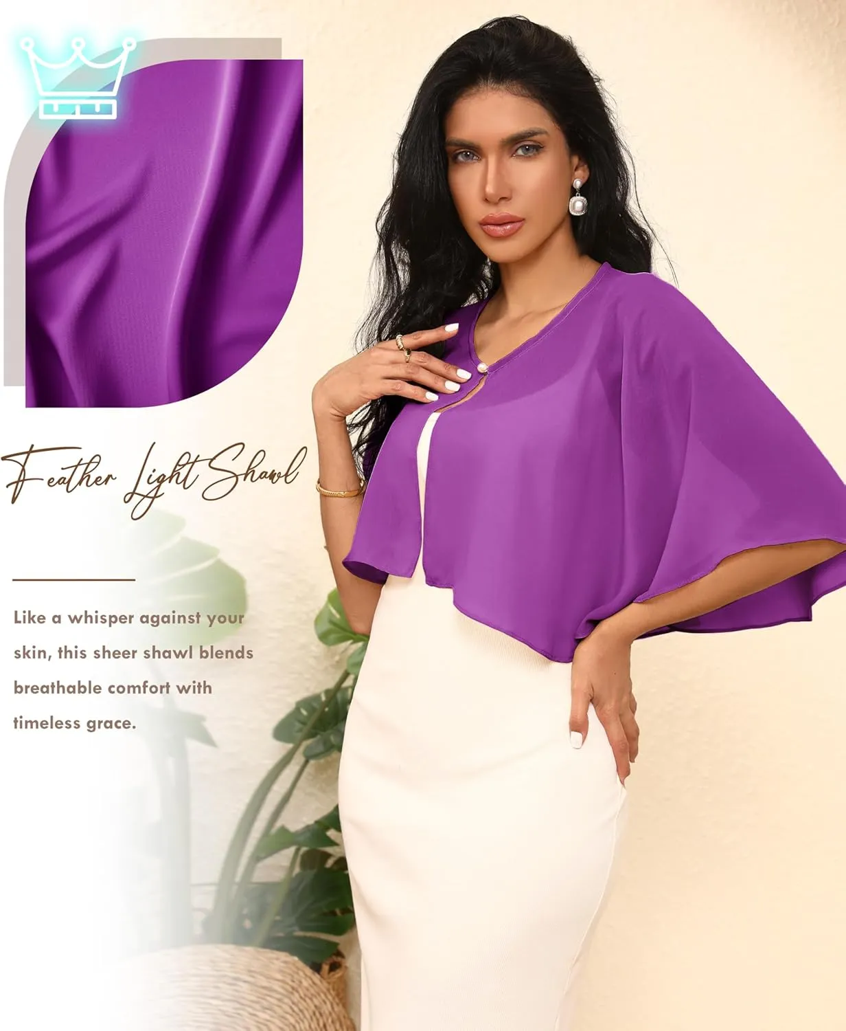 Chiffon Shawl Wraps Women's Girls Shrug for Evening Dress Wedding Cape Cover Up 1920s Shawl