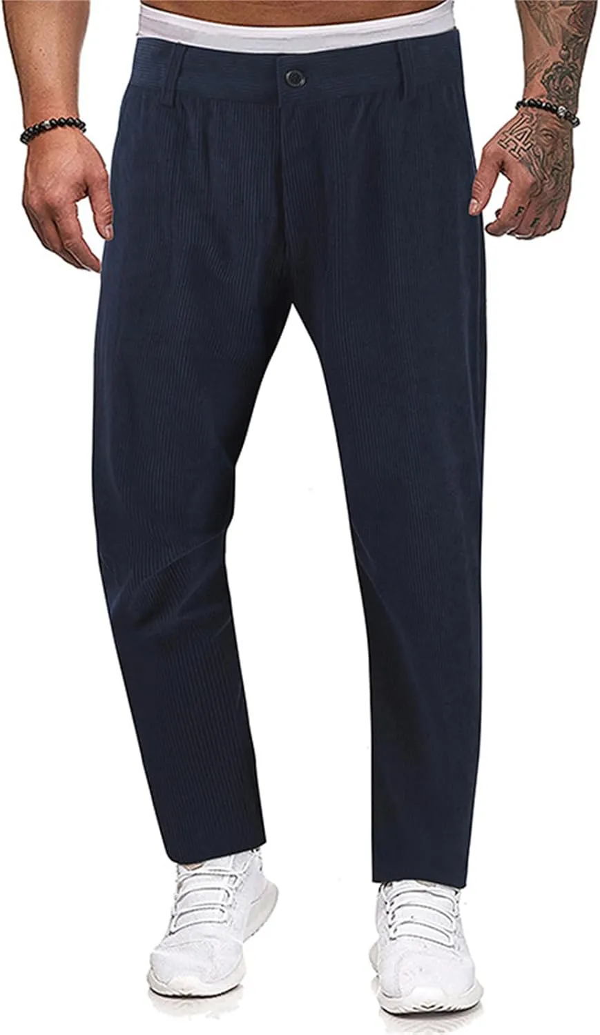 Classic Fit Stretch Corduroy Pants for Men Causal Relaxed Fit Tapered Sweatpants Athletic Slim Fit Straight-Leg