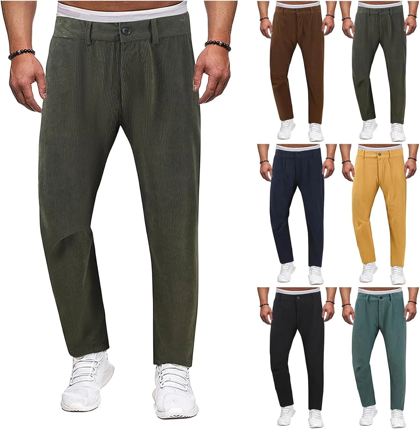 Classic Fit Stretch Corduroy Pants for Men Causal Relaxed Fit Tapered Sweatpants Athletic Slim Fit Straight-Leg