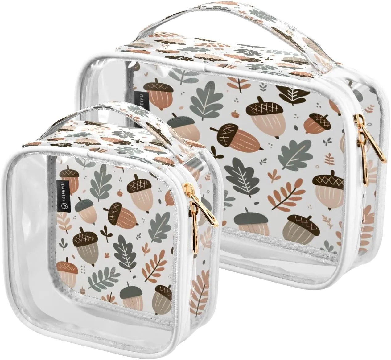 Clear Makeup Bags Forest Acorn Transparent Travel Cosmetic Bag with Handle for Toiletries 2 Pack, A04S23023