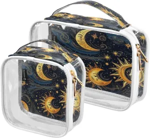 Clear Makeup Bags Magic Universe Moon Sun Transparent Travel Cosmetic Bag with Handle for Toiletries 2 Pack