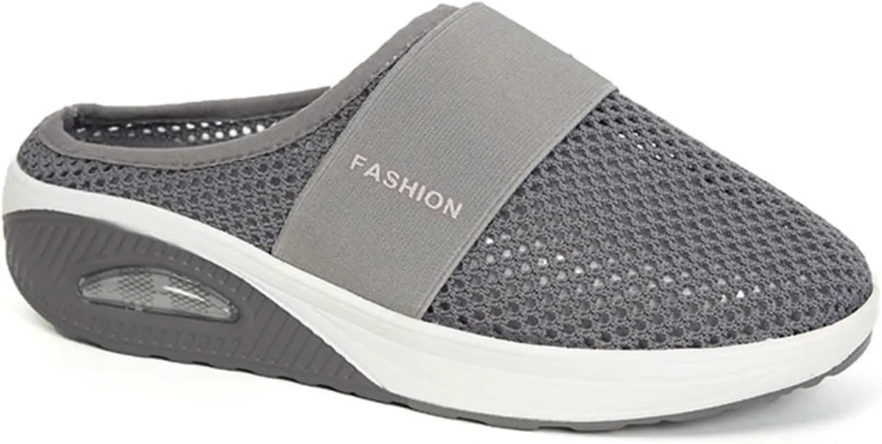 Clogs for Women Summer Air Cushion Platform Mesh Mules Sneaker Sandals Orthopedic Diabetic Slippers Closed Toe Open Back Non Slip Wedge Sandals with Arch-Support