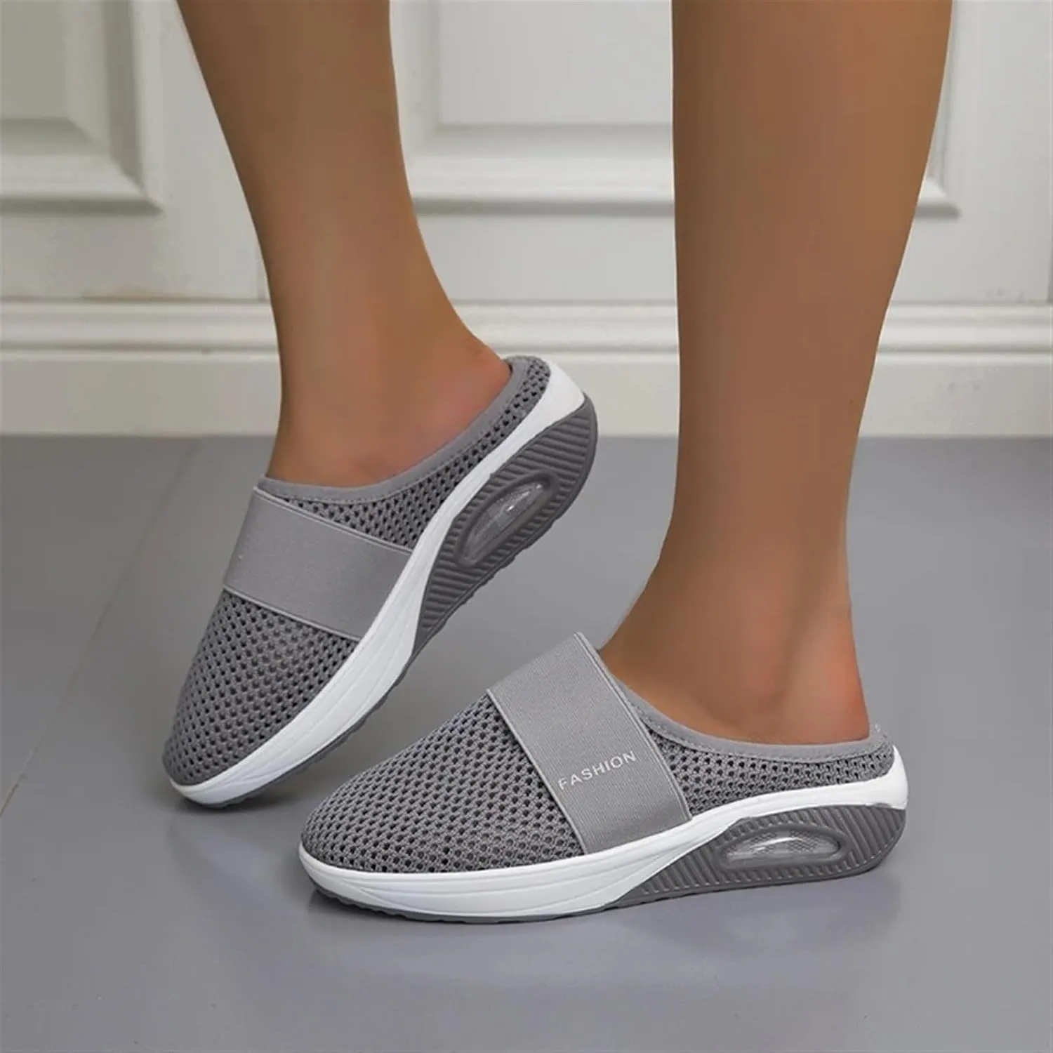 Clogs for Women Summer Air Cushion Platform Mesh Mules Sneaker Sandals Orthopedic Diabetic Slippers Closed Toe Open Back Non Slip Wedge Sandals with Arch-Support