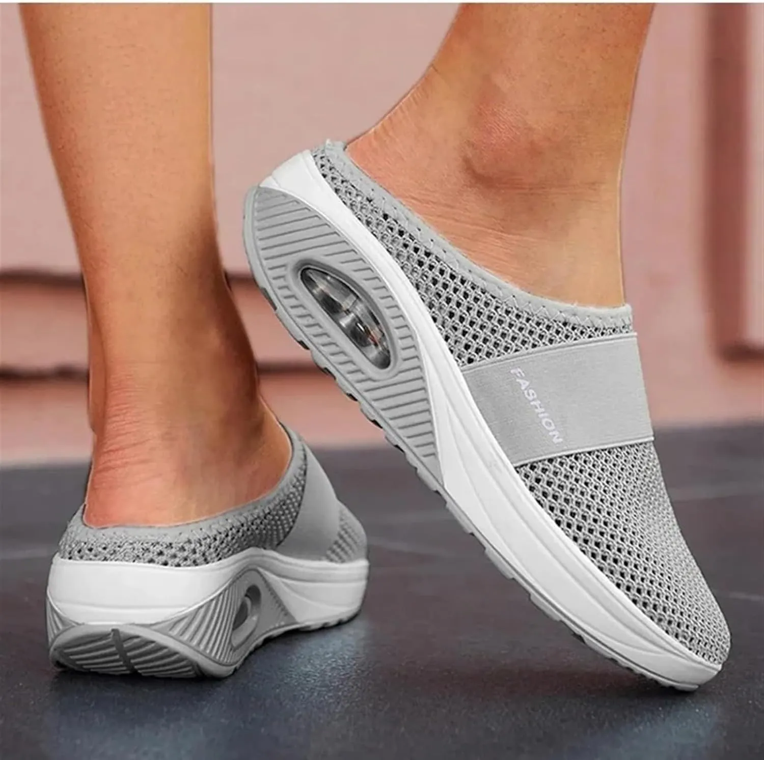 Clogs for Women Summer Air Cushion Platform Mesh Mules Sneaker Sandals Orthopedic Diabetic Slippers Closed Toe Open Back Non Slip Wedge Sandals with Arch-Support